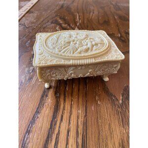 MCM Ivory-Look Jewelry Box With Intricate Romantic Scene & Mirror